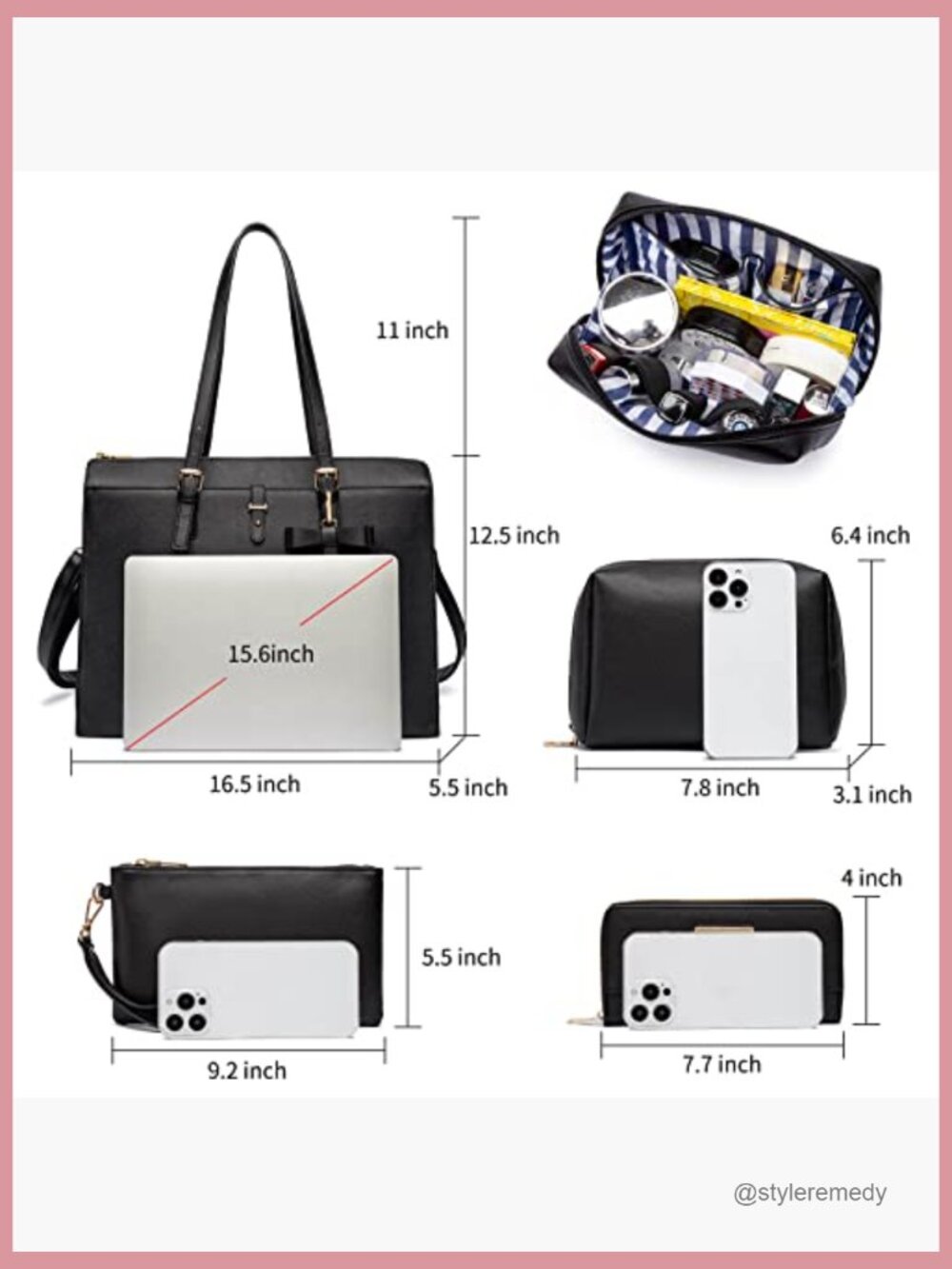 Large PU Leather Laptop Tote Set with USB Charging Port - Picture 4 of 7